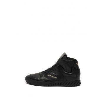Pantofi sport mid-high de piele ecologica si material textil
