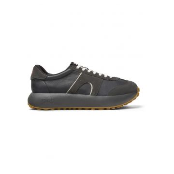 Pantofi sport wedge cu segmente de piele nabuc Athens - Negru