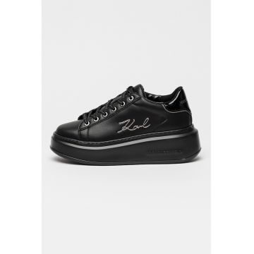 Pantofi sport wedge de piele cu logo metalic