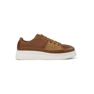 Pantofi sport din piele cu talpa wedge Runner Up Twins - Maro
