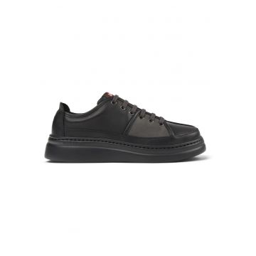 Pantofi sport din piele cu talpa wedge Runner Up Twins - Negru/Gri inchis