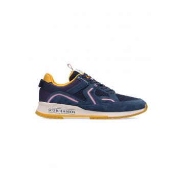 Pantofi sport low-cut cu garnituri de piele intoarsa si plasa