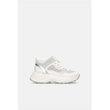 Pantofi sport mid-high de piele si piele intoarsa