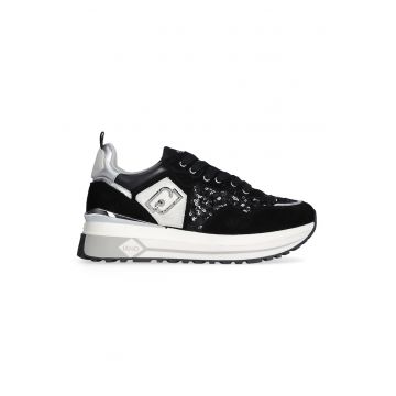 Pantofi sport wedge de piele intoarsa cu aplicatii de paiete