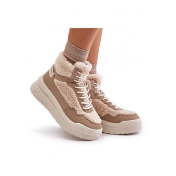 Tenisi dama - Lee Cooper - cu platforma - blana de oaie - bej - piele ecologica/textil Tenisi dama - Lee Cooper - cu platforma - blana de oaie - bej - piele ecologica/textil