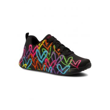 Pantofi sport de piele ecologica cu imprimeu contrastant Uno-Highlight Love - Negru
