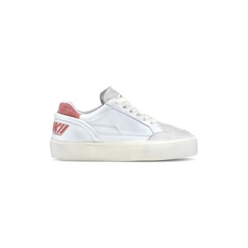 Pantofi sport de piele cu logo - Rosu/Alb murdar
