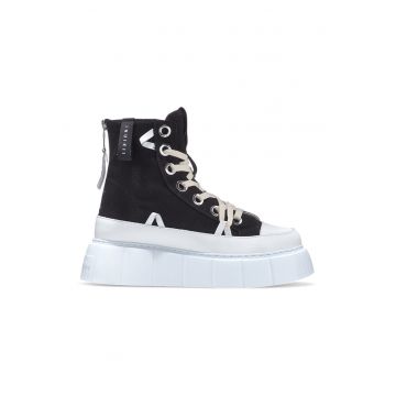 Pantofi sport flatform - din material textil - Alb/Negru