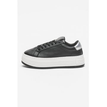 Pantofi sport flatform din piele - Negru stins/Alb optic/Argintiu