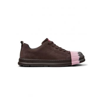 Pantofi sport de piele nabuc cu sireturi - Maro/Roz
