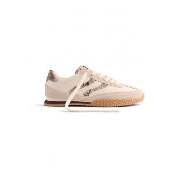 Pantofi sport cu garnituri de piele si piele ecologica - Alb murdar