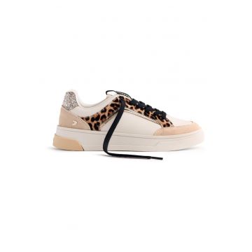 Pantofi sport de piele cu garnituri cu animal print - Maro