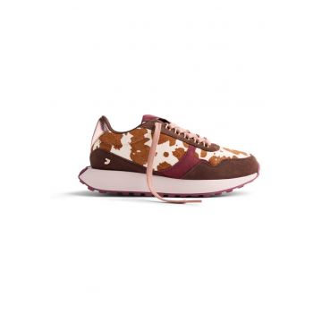 Pantofi sport de piele intoarsa cu animal print Mackford - Maro