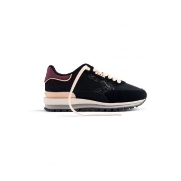 Pantofi sport de piele intoarsa cu garnituri de plasa - Negru