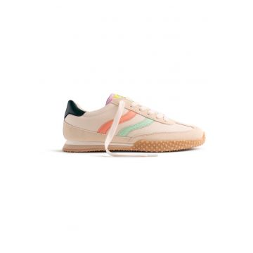 Pantofi sport din material textil cu garnituri de piele intoarsa - Bej