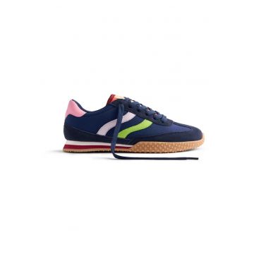 Pantofi sport din material textil cu garnituri de piele intoarsa - Rosu/Albastru