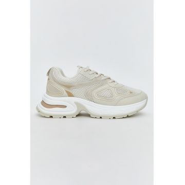 Pantofi sport din plasa cu talpa demi-wedge si garnituri din material sintetic