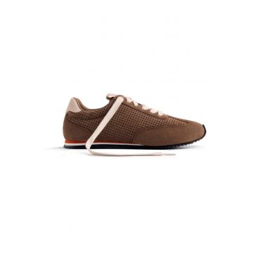 Pantofi sport low-cut de piele intoarsa - Maro