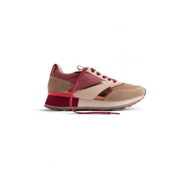 Pantofi sport wedge cu garnituri de piele intoarsa - Maro taupe