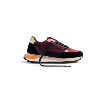 Pantofi sport wedge cu garnituri de piele intoarsa - Visiniu