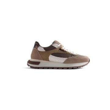 Pantofi sport wedge cu garnituri de piele si plasa Funkley - Maro taupe