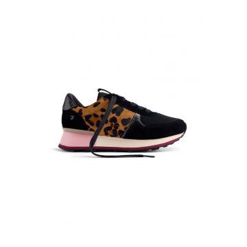 Pantofi sport wedge de piele intoarsa cu animal print