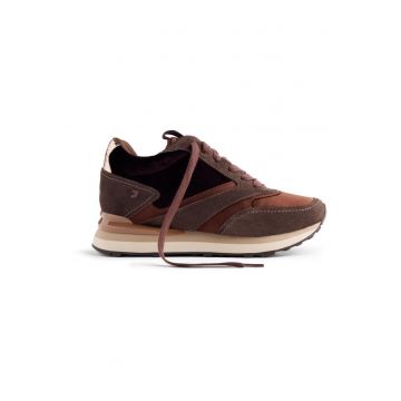 Pantofi sport wedge de piele intoarsa - Maro