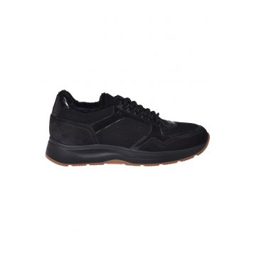 Pantofi sport de piele intoarsa si lana - Negru