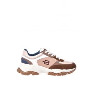 Pantofi sport din piele cu garnituri in piele intoarsa