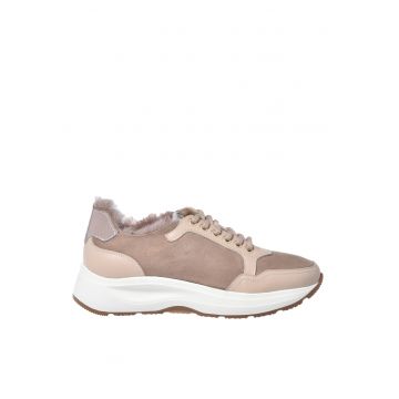 Pantofi sport din piele si piele intoarsa cu captuseala din blana de miel