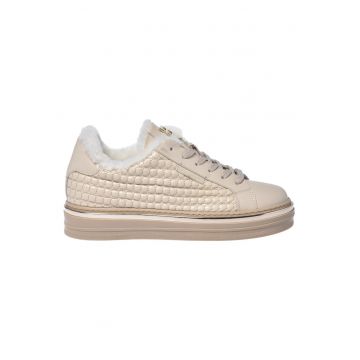 Pantofi sport flatform din piele - Crem