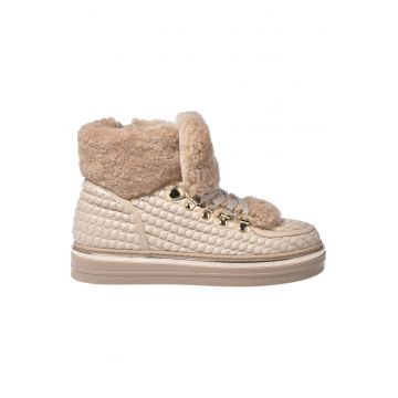 Pantofi sport flatform din piele - Crem