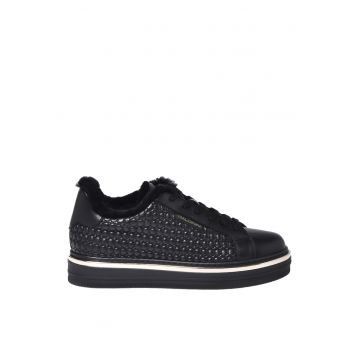 Pantofi sport flatform din piele cu sireturi