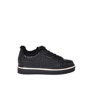 Pantofi sport flatform din piele cu sireturi