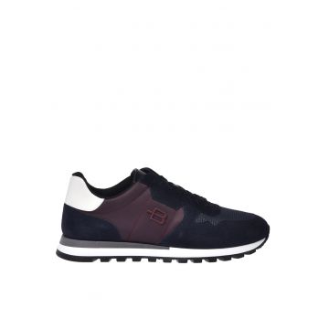 Pantofi sport flatform din piele intoarsa cu insertii din piele