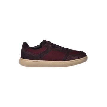 Pantofi sport low-cut cu garnituri din piele intoarsa - Visiniu
