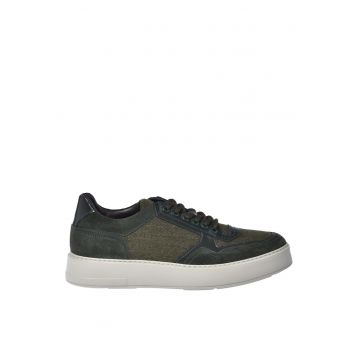 Pantofi sport low-cut de piele intoarsa si lana