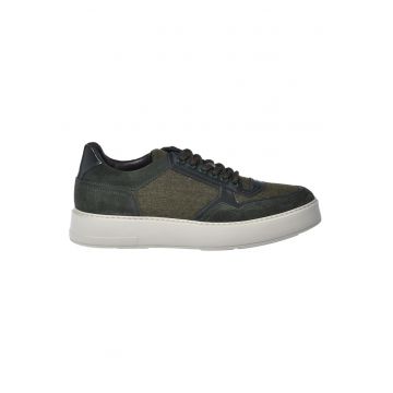 Pantofi sport low-cut de piele intoarsa si lana - Verde