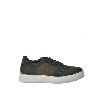 Pantofi sport low-cut de piele intoarsa si lana