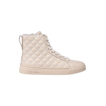 Pantofi sport mid-high din piele - Crem