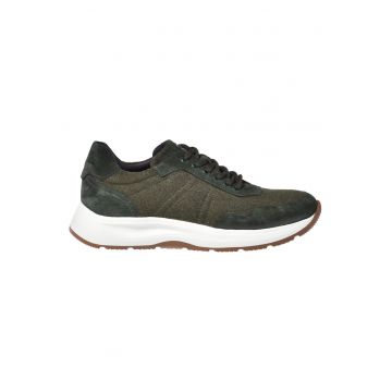 Pantofi sport wedge cu garnituri de piele intoarsa - Verde