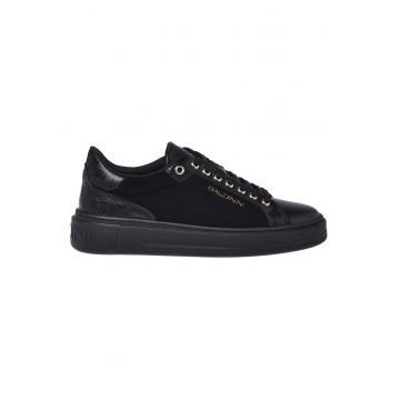 Pantofi sport wedge cu garnituri din piele - Negru