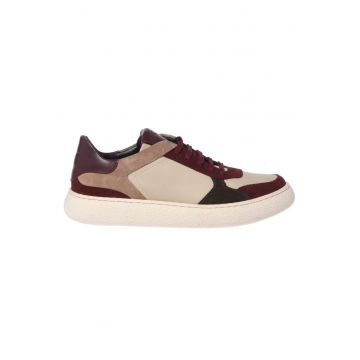 Pantofi sport flatform din piele intoarsa - Visiniu