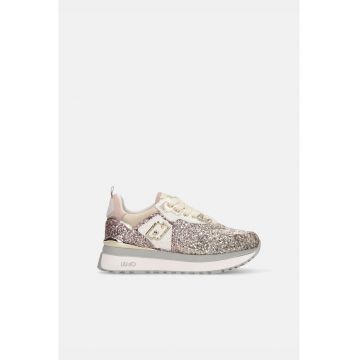 Pantofi sport cu aspect stralucitor si garnituri de piele intoarsa