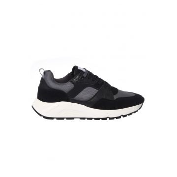 Pantofi sport cu piele si insertii din piele intoarsa - Negru
