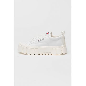 Tenisi din material textil cu platforma masiva