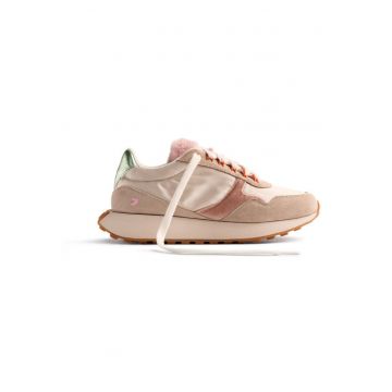 Pantofi sport de piele intoarsa cu garnituri textile si stralucitoare - Bej