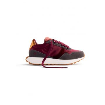 Pantofi sport de piele intoarsa cu garnituri textile si stralucitoare - Visiniu
