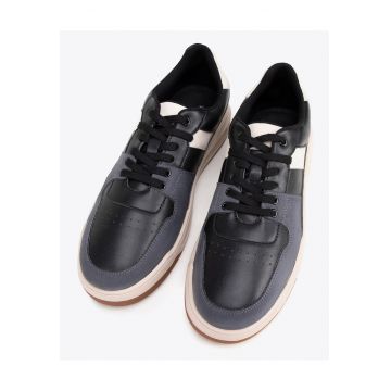 Tenisi barbatesti  piele ecologica - negru si gri