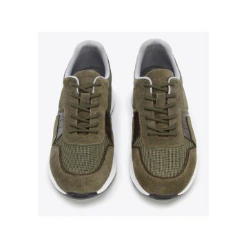 Tenisi barbatesti  piele intoarsa - insertii elastice - verde